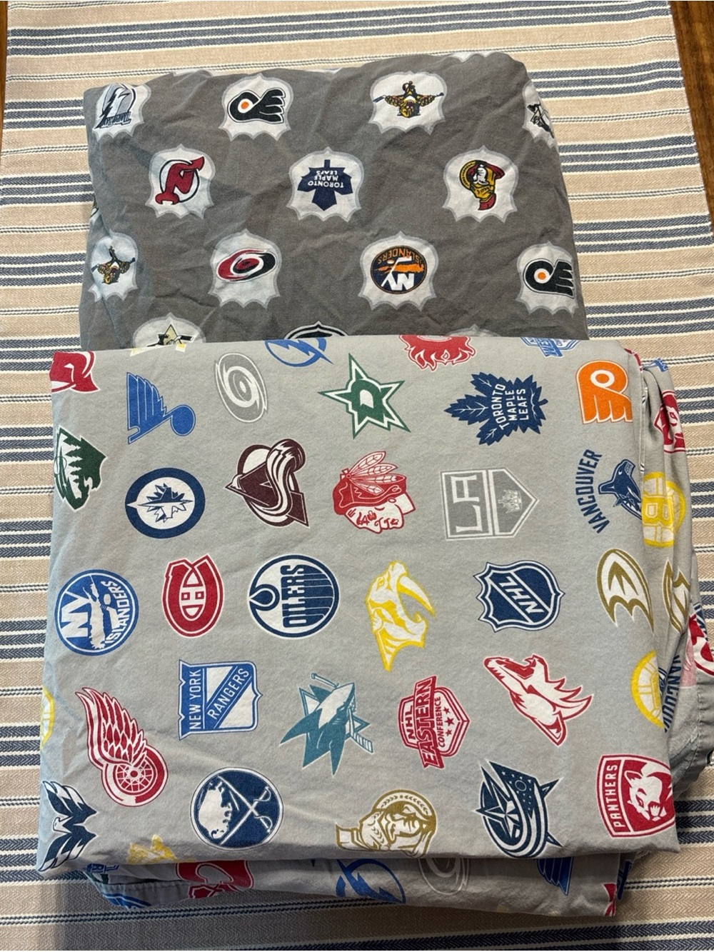 Pottery Barn PB Teen NHL Hockey Team Logo Gray Full Fitted & Flat Sheet Cotton
